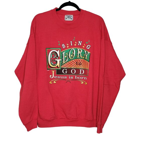 Vintage 1998 Lee XL Red "Sing Glory God Jesus Is Born" Baptist Church Sweatshirt - Picture 1 of 6
